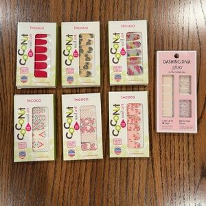 Lot of 6 INCOCO Coconut Nail Art and 1 DASHING DIVA Gel Nail Strips